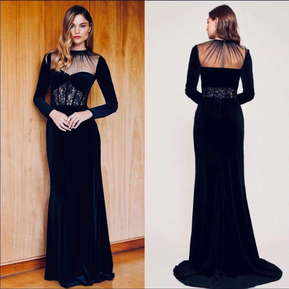 Marcella Long-Sleeve Velvet Gown